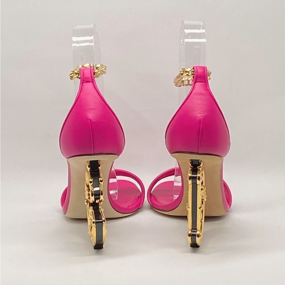 Dolce&Gabbana Sculpted-Heel Baroque DG Leather Sandals size 36.5 - Picture 8 of 13